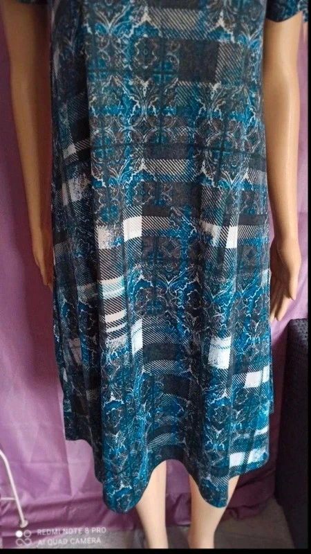 LuLaRoe women's dress Size S blue graphic print short sleeves flowy – photo 5